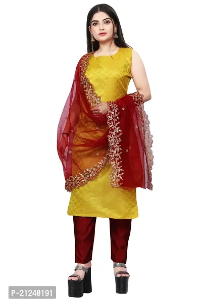 Stylish A-Line Yellow Jacquard Jacquard kurta Set