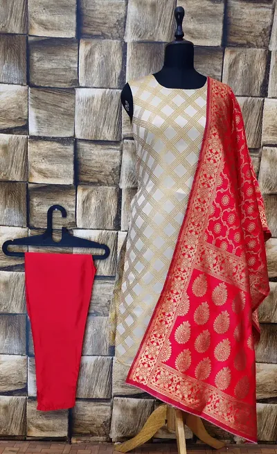 Stylish Jacquard Woven Kurta Bottom Dupatta Set