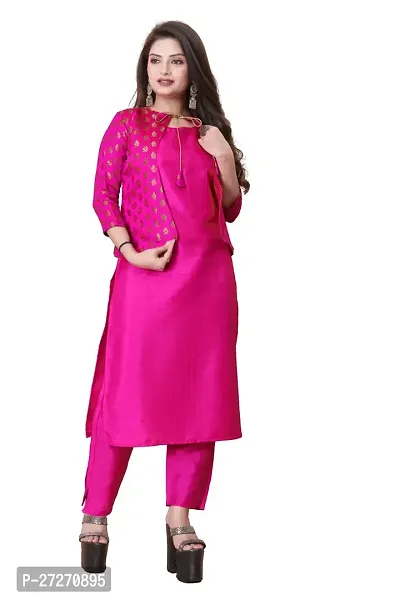 Stylish Soft Silk Kurta With Pant And Koti Set For Women-thumb0