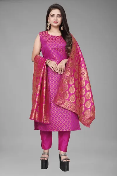 Elegant Jacquard Jacquard Weave Dress Material With Dupatta For Women