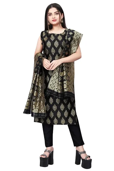 Stylish Fancy Jacquard Unstitched Dress Material Top With Bottom And Dupatta Set For Women