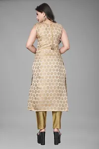 A-Line Beige Woven Design Jacquard kurta Set-thumb2