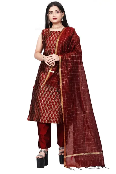 Elegant Jacquard Jacquard Weave Dress Material With Dupatta For Women