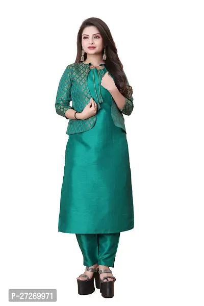 Stylish Soft Silk Kurta With Pant And Koti Set For Women-thumb0