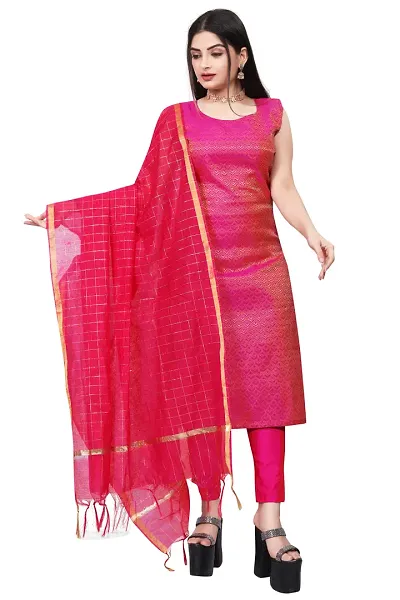 Stylish Fancy Jacquard Unstitched Dress Material Top With Bottom And Dupatta Set For Women