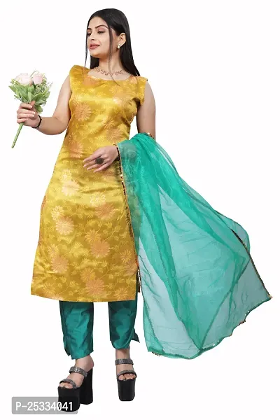 A-Line Yellow Woven Design Jacquard kurta Set-thumb0