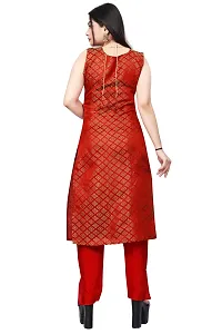 A-Line Red Woven Design Jacquard Kurti-thumb1