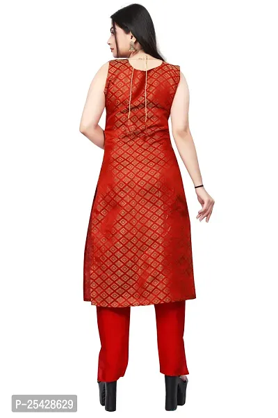 A-Line Red Woven Design Jacquard Kurti-thumb2