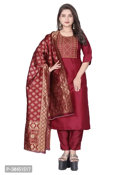 Stylish Maroon Silk Kurta, Bottom And Dupatta Set For Women-thumb0