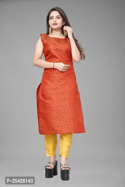 A-Line Red Woven Design Jacquard Kurti-thumb0