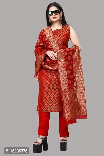 Stylish Fancy Jacquard Unstitched Dress Material Top With Bottom And Dupatta Set For Women-thumb0