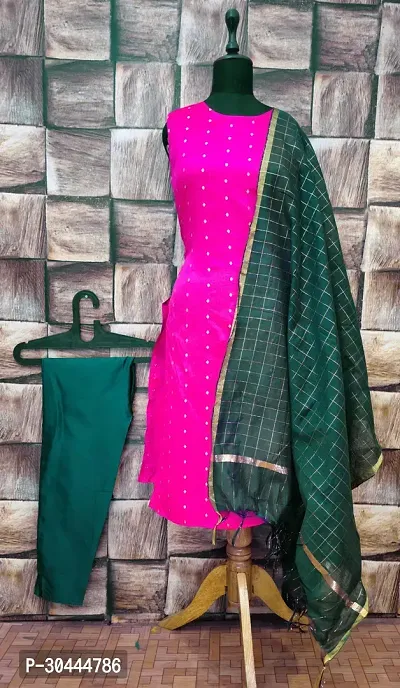 Stylish Pink Jacquard Kurta, Bottom And Dupatta Set For Women