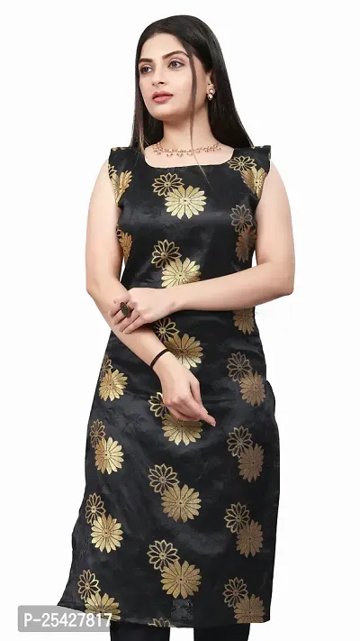 A-Line Black Woven Design Jacquard Kurti-thumb0