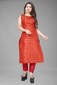 A-Line Red Woven Design Jacquard kurta Set-thumb1