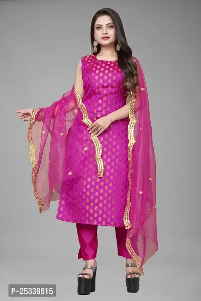 A-Line Pink Woven Design Jacquard kurta Set