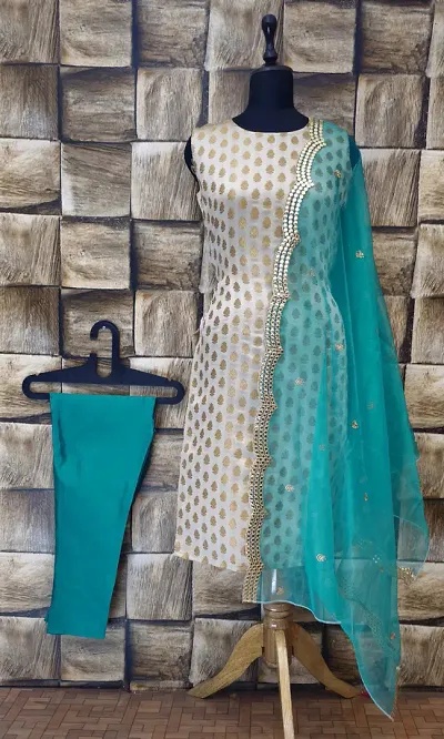 Stylish Jacquard Kurta, Bottom And Dupatta Set For Women