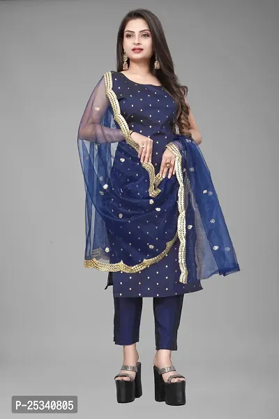 A-Line Navy Blue Woven Design Jacquard kurta Set-thumb0