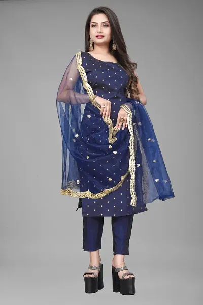 Stylish A-Line Woven Design Jacquard Kurta Set