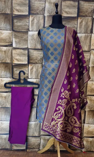 Stylish Jacquard Kurta, Bottom And Dupatta Set For Women