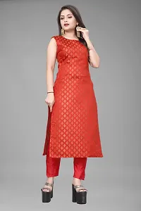 A-Line Red Woven Design Jacquard kurta Set-thumb1