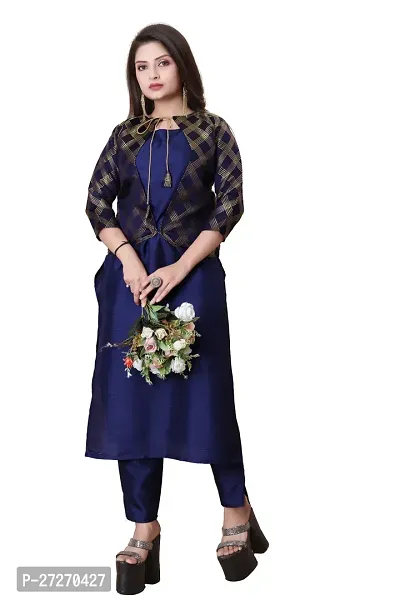 Stylish Soft Silk Kurta With Pant And Koti Set For Women-thumb0