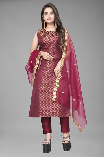 A-Line Woven Design Jacquard Kurta Set