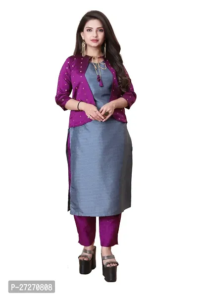 Stylish Soft Silk Kurta With Pant And Koti Set For Women-thumb0