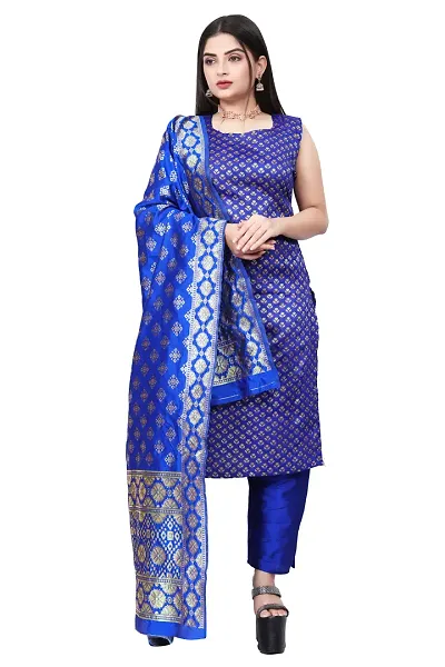 Stylish Jacquard Kurta And Pant With Dupatta Set For Women