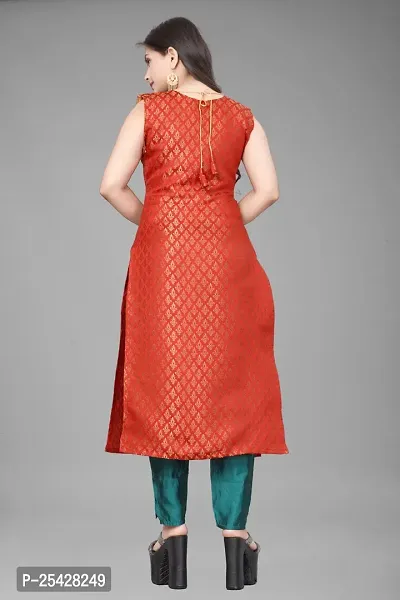 A-Line Red Woven Design Jacquard Kurti-thumb3