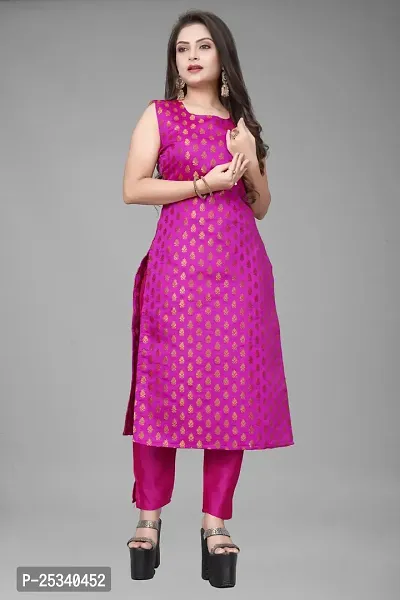 A-Line Pink Woven Design Jacquard kurta Set-thumb2