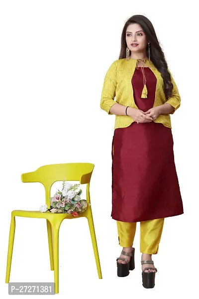 Stylish Soft Silk Kurta With Pant And Koti Set For Women-thumb0