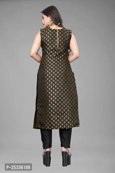 A-Line Black Woven Design Jacquard kurta Set-thumb3