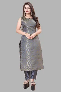 Stylish Grey Jacquard Kurta, Bottom And Dupatta Set For Women-thumb1