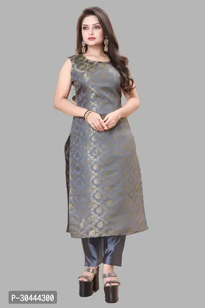 Stylish Grey Jacquard Kurta, Bottom And Dupatta Set For Women-thumb2