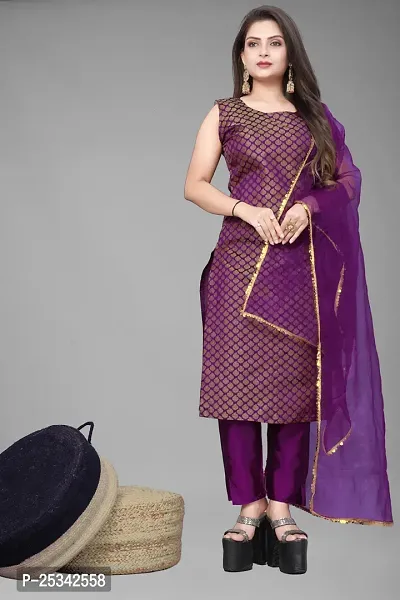 A-Line Purple Woven Design Jacquard kurta Set-thumb0