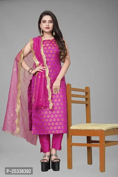 A-Line Pink Woven Design Jacquard kurta Set-thumb0