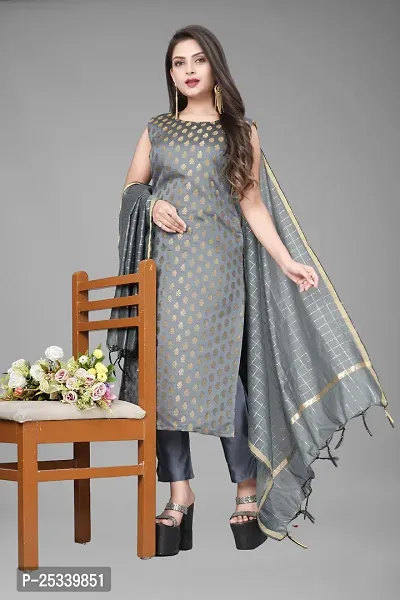 A-Line Grey Woven Design Jacquard kurta Set