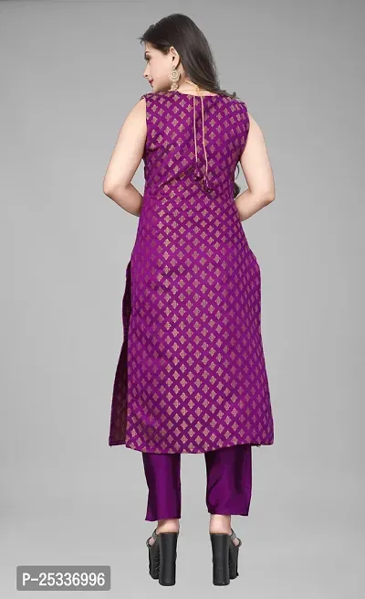 A-Line Purple Woven Design Jacquard kurta Set-thumb3