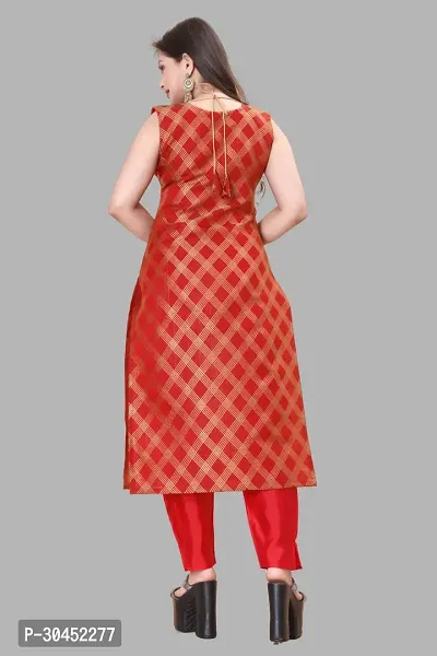 Elegant Red Woven Design Jacquard A-Line Kurta Pant With Dupatta For Women-thumb3