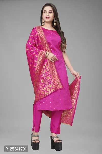 A-Line Pink Woven Design Jacquard kurta Set-thumb0