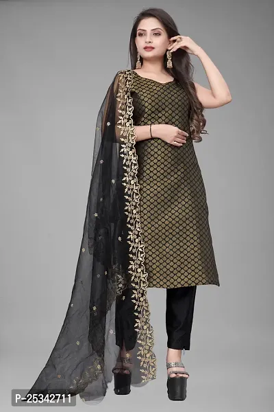 A-Line Black Woven Design Jacquard kurta Set-thumb0