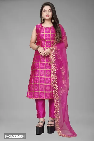 A-Line Pink Woven Design Jacquard kurta Set