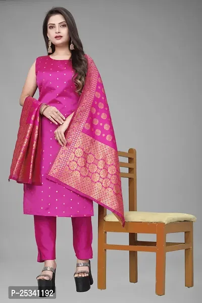 A-Line Pink Woven Design Jacquard kurta Set-thumb0