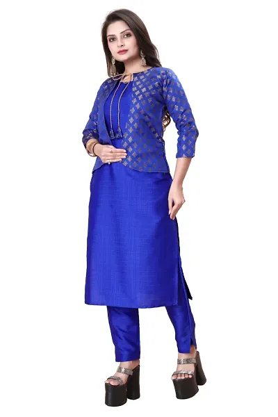 Stylish Soft Silk Kurta With Pant And Koti Set For Women