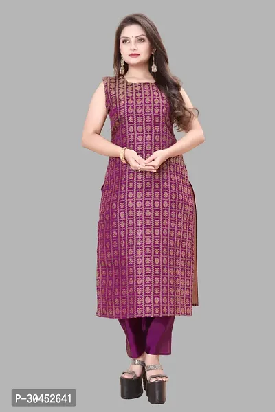 Elegant Purple Woven Design Jacquard A-Line Kurta Pant With Dupatta For Women-thumb2