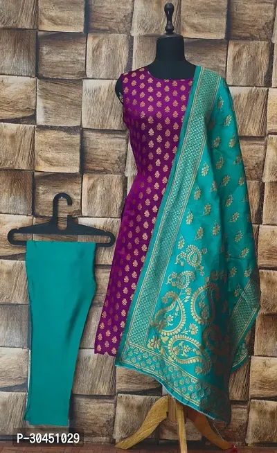 Stylish Purple Jacquard Kurta, Bottom And Dupatta Set For Women