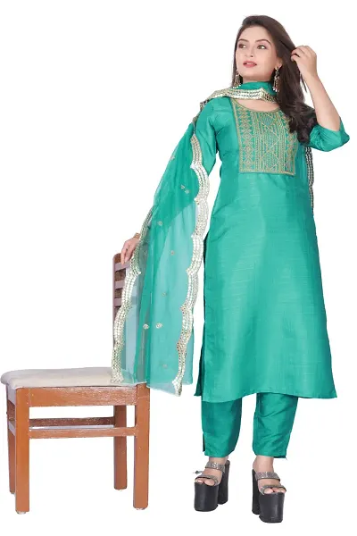 Stylish Jacquard Woven Kurta Bottom Dupatta Set