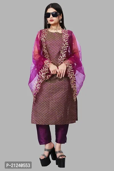 Stylish A-Line Purple Jacquard Jacquard kurta Set-thumb0