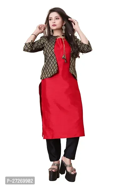 Stylish Soft Silk Kurta With Pant And Koti Set For Women