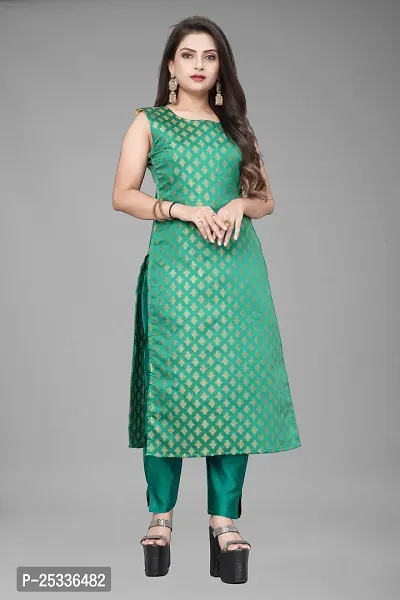 A-Line Teal Woven Design Jacquard kurta Set-thumb2